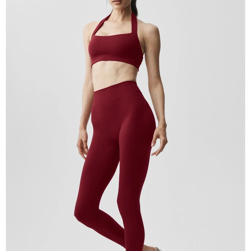 ALO Yoga Women's Seamless High-Waist Leggings & Bra Set - Burgundy